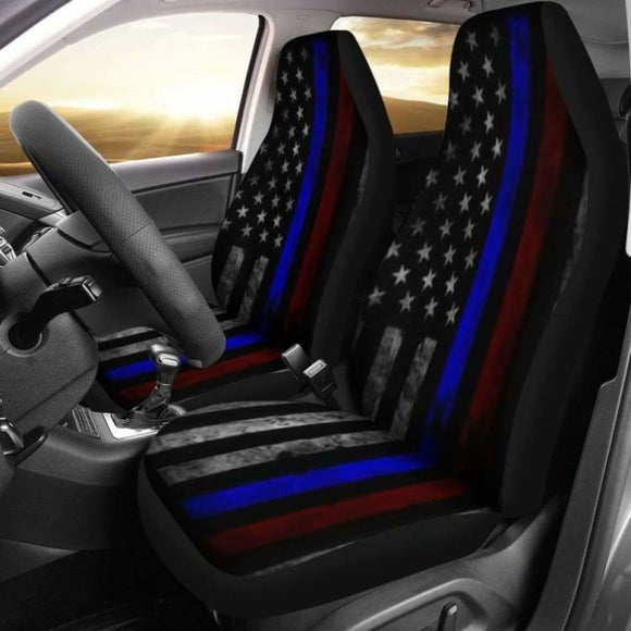 Tattered Thin Blue And Red Line Flag Car Seat Covers 153908 - YourCarButBetter