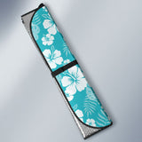 Teal Blue With White Hibiscus Hawaiian Flower Pattern Car Auto Sun Shades 210501 - YourCarButBetter