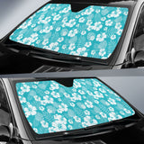 Teal Blue With White Hibiscus Hawaiian Flower Pattern Car Auto Sun Shades 210501 - YourCarButBetter