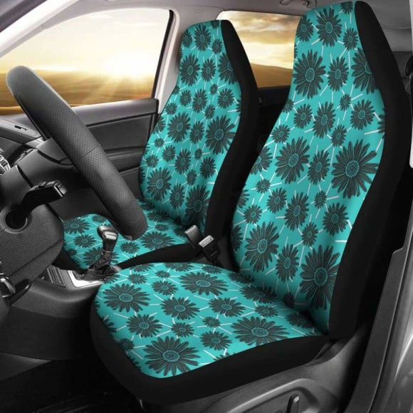 Teal With Gray Daisies Rustic Pattern Car Seat Covers 105905 - YourCarButBetter