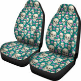 Teal With Skulls And Roses Car Seat Covers 105905 - YourCarButBetter