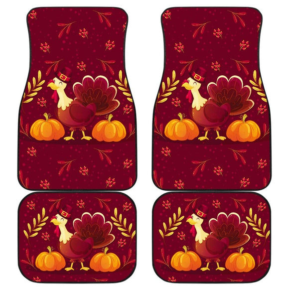 Thanksgiving Turkey Autumn Paw Print And Pumpkin Car Floor Mats 211305 - YourCarButBetter