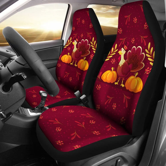 Thanksgiving Turkey Autumn Paw Print And Pumpkin Car Seat Covers 211305 - YourCarButBetter