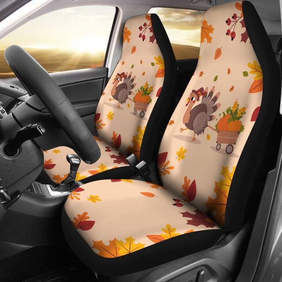 Thanksgiving Turkey Happy Moments With Autumn Leaves Car Seat Covers 211305 - YourCarButBetter