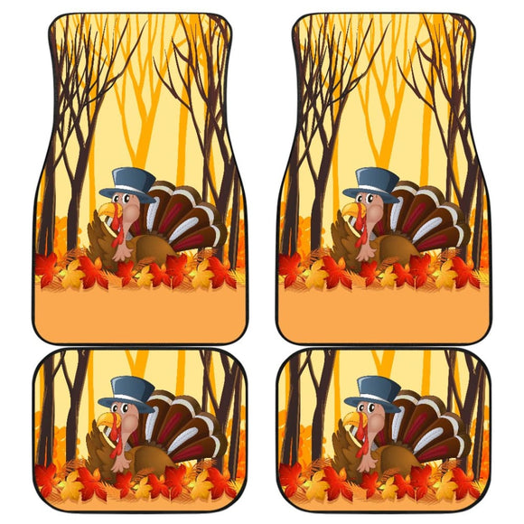 Thanksgiving Turkey In Autumn Leaves Tree Car Floor Mats 211305 - YourCarButBetter