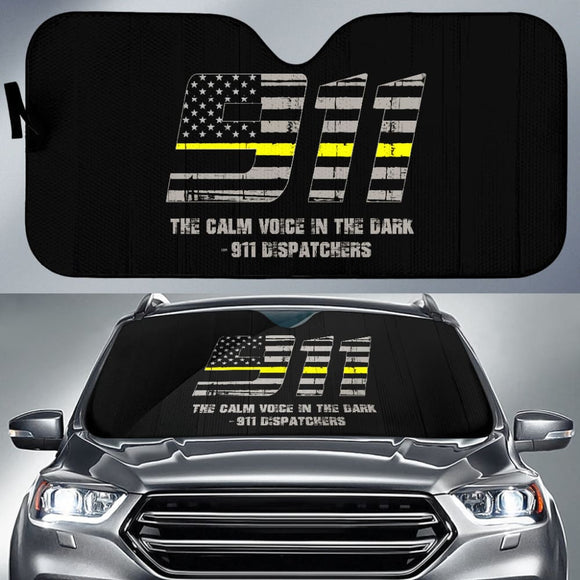 The Calm Voice In The Dark 911 Dispatchers Thin Yellow Line Car Auto Sun Shades 213003 - YourCarButBetter