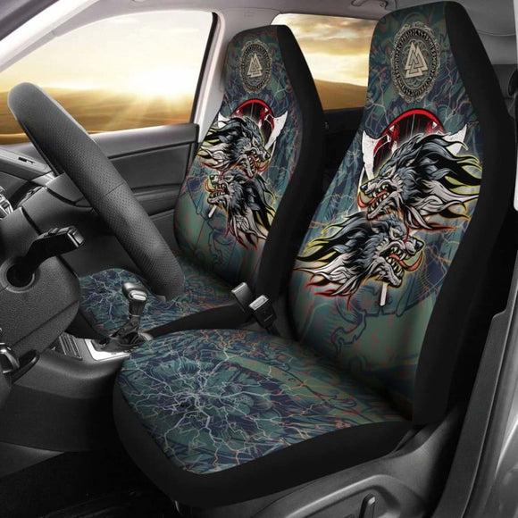 The Viking Runes Car Seat Covers Grey Wolf 105905 - YourCarButBetter