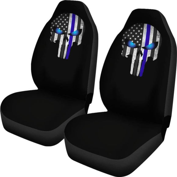 Thin Blue Line Punisher Black Seat Covers 182417 - YourCarButBetter