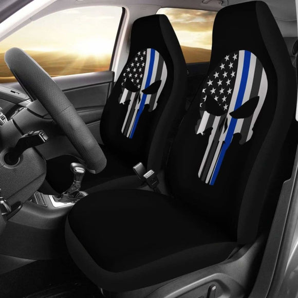 Thin Blue Line Punisher Skull - Car Seat Covers - Type 1 (Set Of 2) 182417 - YourCarButBetter