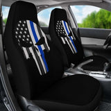 Thin Blue Line Punisher Skull - Car Seat Covers - Type 1 (Set Of 2) 182417 - YourCarButBetter