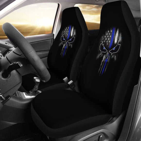 Thin Blue Line Punisher Skull - Car Seat Covers - Type 2 (Set Of 2) 182417 - YourCarButBetter