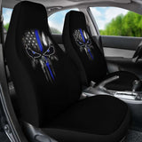 Thin Blue Line Punisher Skull - Car Seat Covers - Type 2 (Set Of 2) 182417 - YourCarButBetter