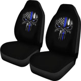 Thin Blue Line Punisher Skull - Car Seat Covers - Type 2 (Set Of 2) 182417 - YourCarButBetter
