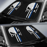 Thin Blue Line Punisher Skull Police Auto Sun Car Shades 172609 - YourCarButBetter