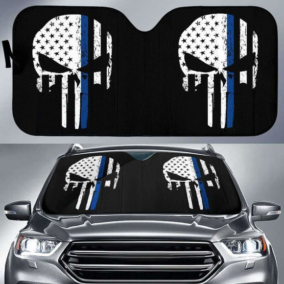 Thin Blue Line Punisher Skull Police Auto Sun Car Shades 172609 - YourCarButBetter