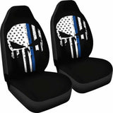 Thin Blue Line Punisher Skull Police Car Seat Covers 182417 - YourCarButBetter