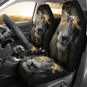 Thunder Lightning Powerful Yellow Eyes Lion Car Seat Covers 212702 - YourCarButBetter