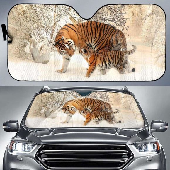 Tiger Tiger Cub Baby Tiger Snow 4K Car Sun Shade 172609 - YourCarButBetter