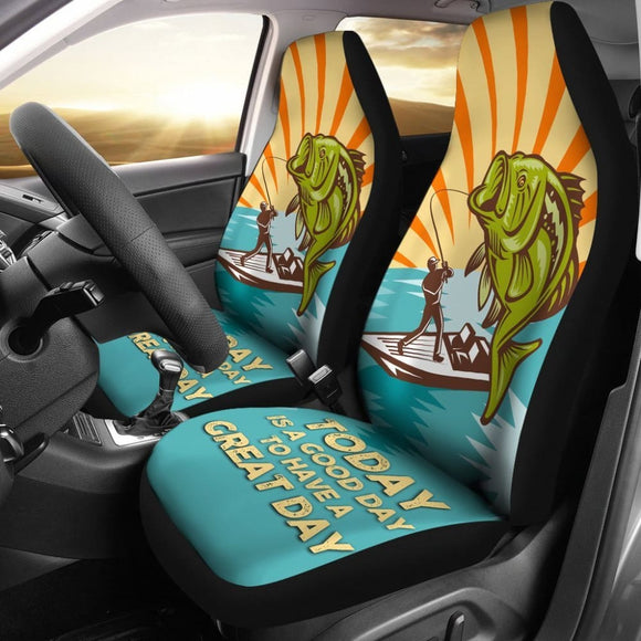 Today Is A Good Day To Have A Great Day Retro Fishing Car Seat Covers 182417 - YourCarButBetter