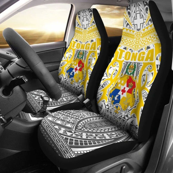 Tonga Car Seat Covers - Kingdom Of Tonga Set Of 2 (White Gold) 181703 - YourCarButBetter