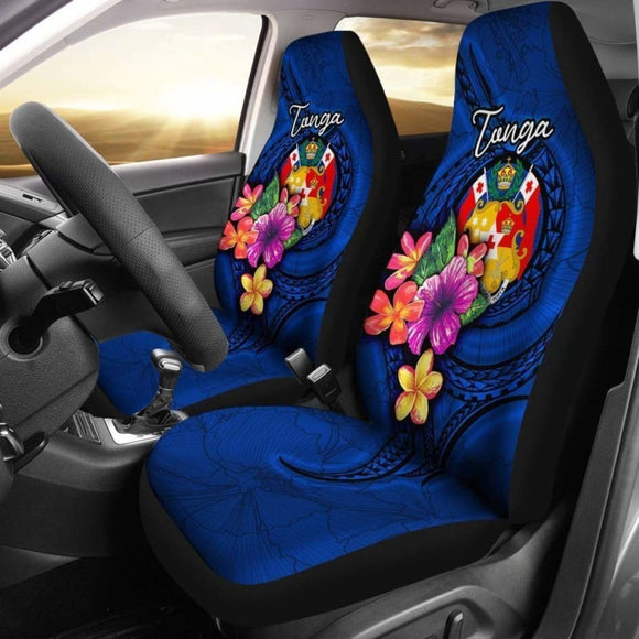 Tonga Car Seat Covers Polynesian Floral With Seal Blue 181703 - YourCarButBetter