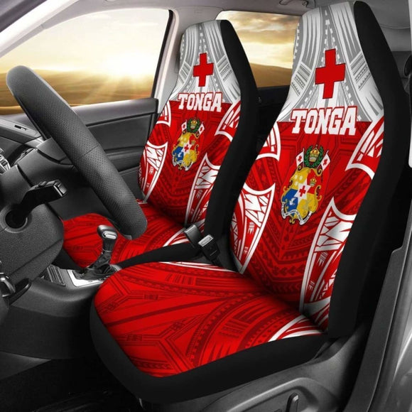 Tonga Car Seat Covers Polynesian Pattern With Seal Red Version 181703 - YourCarButBetter