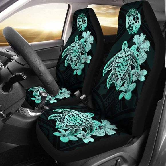 Tongan Car Seat Covers Hibiscus Plumeria Mix Polynesian Turtle Turquoise Awesome 091114 - YourCarButBetter