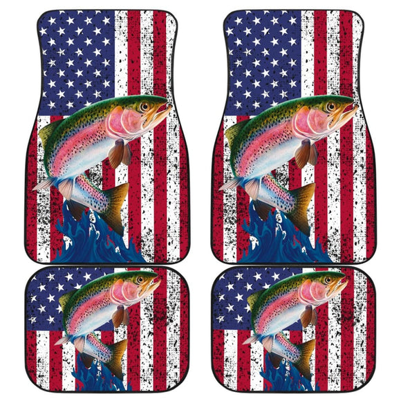 Trout Fish American Flag Art Automotive Car Floor Mats 211804 - YourCarButBetter