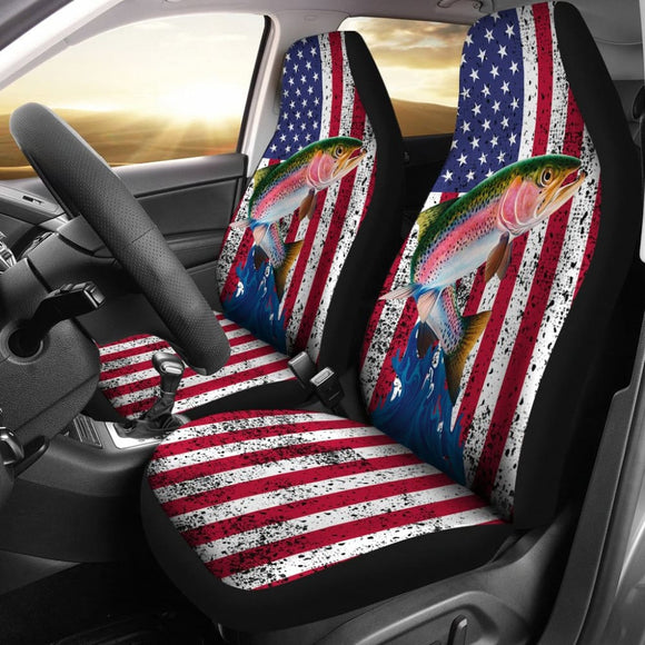 Trout Fish American Flag Art Automotive Car Seat Covers 211804 - YourCarButBetter