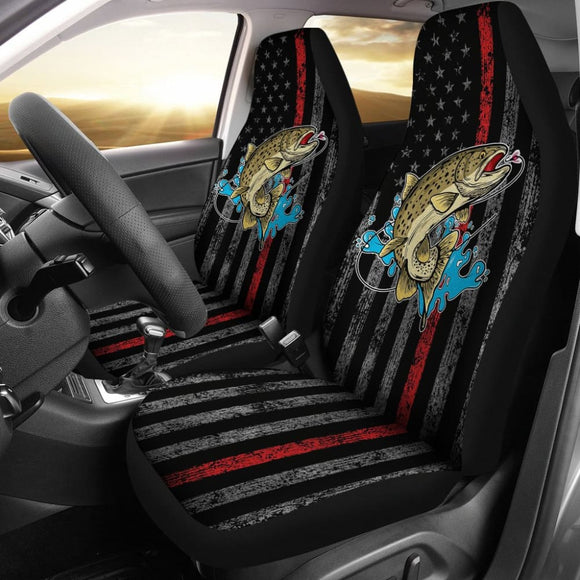 Trout Fish Thin Line American Flag Automotive Car Seat Covers 211804 - YourCarButBetter