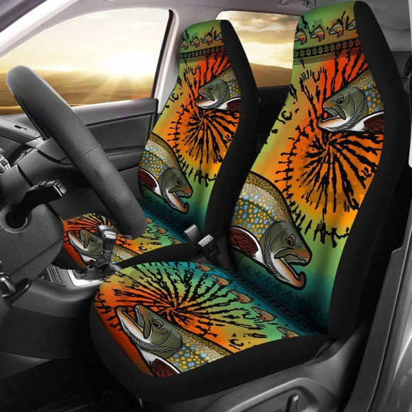 Trout Fishing Car Seat Covers Brook Trout Tied Dye Car Decor 182417 - YourCarButBetter