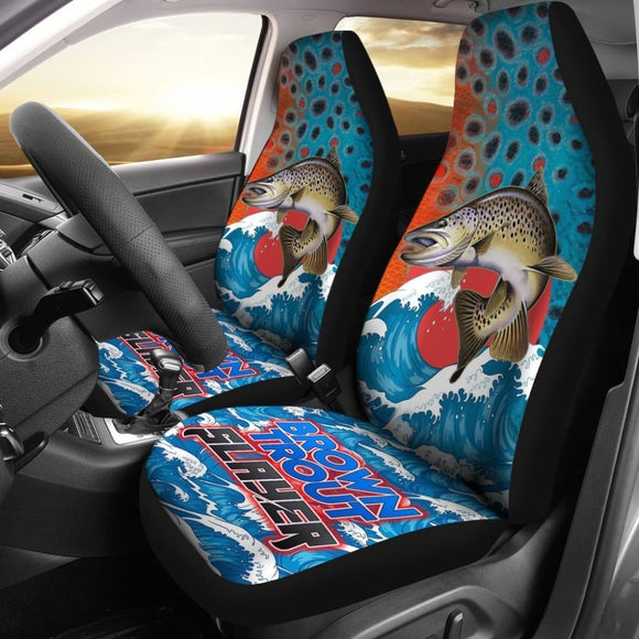 Trout Fishing Car Seat Covers Brown Trout Slayer Car Decor 182417 - YourCarButBetter
