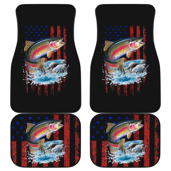 Trout Steelhead Fishing American Flag Printed Car Floor Mats 211804 - YourCarButBetter