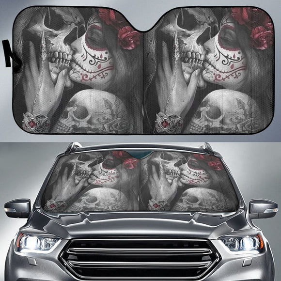 True Love King And Queen Kissing Skulls Car Auto Sun Shades 212001 - YourCarButBetter