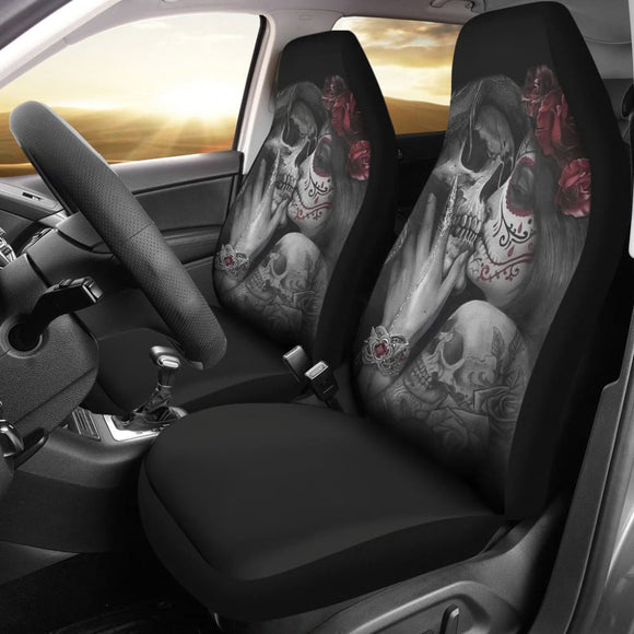 True Love King And Queen Kissing Skulls Car Seat Covers 212001 - YourCarButBetter