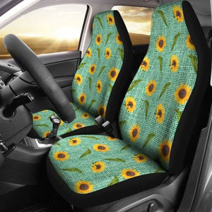 Turquoise Burlap Design With Sunflower Pattern Car Seat Covers 105905 - YourCarButBetter