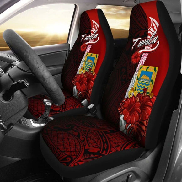 Tuvalu Polynesian Car Seat Covers - Coat Of Arm With Hibiscus - 232125 - YourCarButBetter