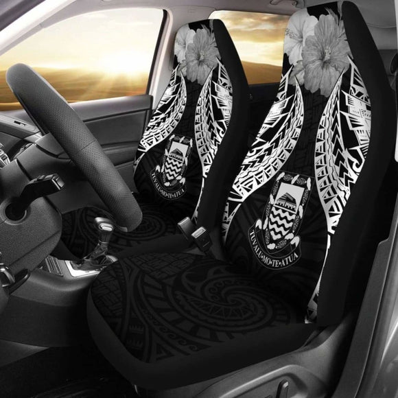 Tuvalu Polynesian Car Seat Covers Pride Seal And Hibiscus Black - 232125 - YourCarButBetter