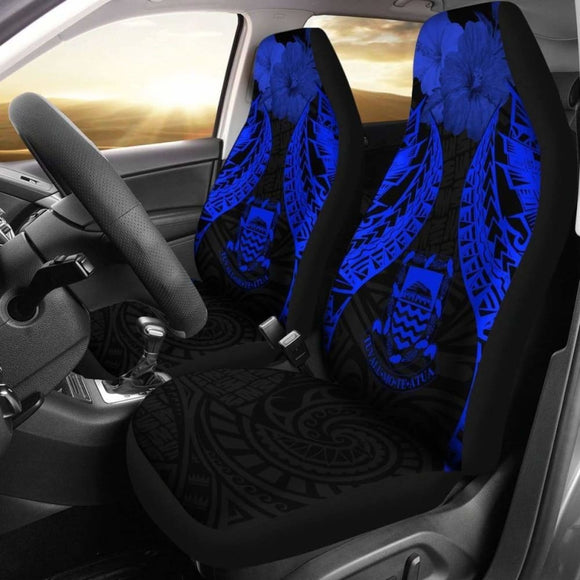 Tuvalu Polynesian Car Seat Covers Pride Seal And Hibiscus Blue - 232125 - YourCarButBetter