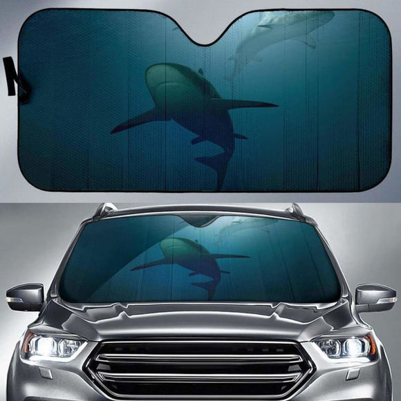 Underwater Sharks Blue Deep Sea Ocean 4K Car Sun Shade 085424 - YourCarButBetter