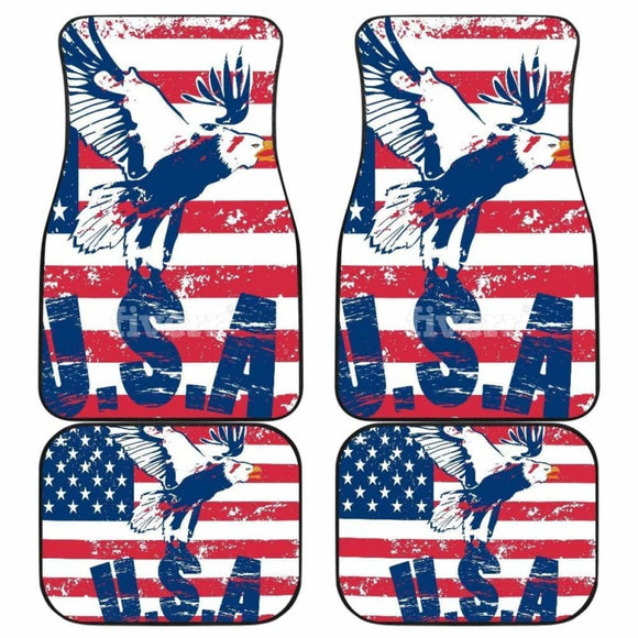 Usa Flag With Eagle Front And Back Car Mats (Set Of 4) 110424 - YourCarButBetter