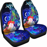 Vanuatu Car Seat Covers - Humpback Whale With Tropical Flowers (Blue)- 102802 - YourCarButBetter