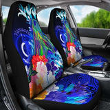 Vanuatu Car Seat Covers - Humpback Whale With Tropical Flowers (Blue)- 102802 - YourCarButBetter