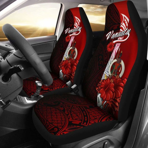 Vanuatu Polynesian Car Seat Covers - Coat Of Arm With Hibiscus - 232125 - YourCarButBetter