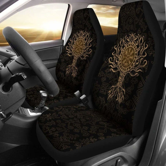 Viking Car Seat Cover - Vegvisir Tree Of Life - Gold - 110424 - YourCarButBetter