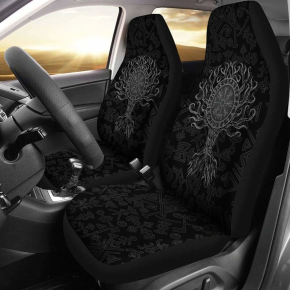 Viking Car Seat Cover - Vegvisir Tree Of Life - Gray - 110424 - YourCarButBetter
