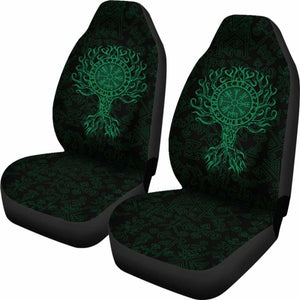 Viking Car Seat Cover - Vegvisir Tree Of Life - Green - 110424 - YourCarButBetter