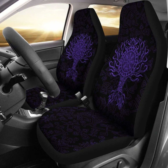 Viking Car Seat Cover - Vegvisir Tree Of Life - Purple - 110424 - YourCarButBetter