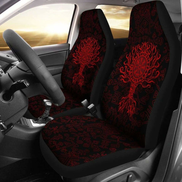 Viking Car Seat Cover - Vegvisir Tree Of Life - Red - 110424 - YourCarButBetter