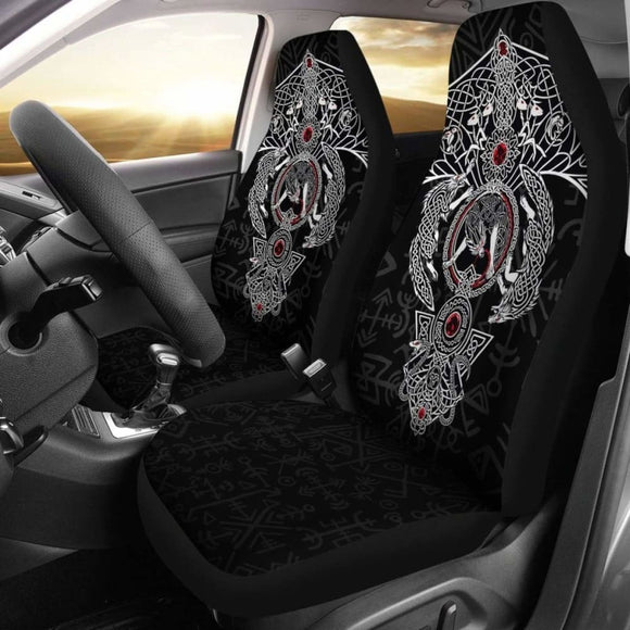 Viking Car Seat Covers Fenrir Skoll And Hati Valknut Raven Black Amazing 105905 - YourCarButBetter